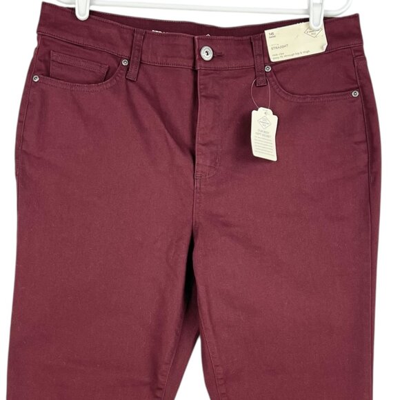 NWT St. John's Bay Women's Stretch Straight Mid Rise Burgundy Jeans Sz 14 Short - Picture 3 of 11